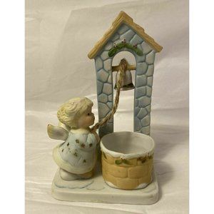 Vintage Christmas Angel Ringing Church Bell at Well Candle Holder Figurine 1983
